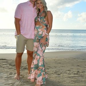 Beach two piece outfit halter top and ruffle bottoms